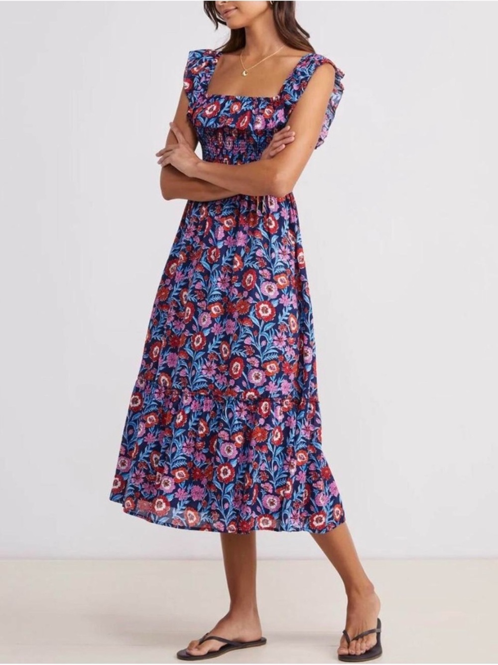 VINEYARD VINES TISBURY FLORAL SMOCKED SUMMER MIDI DRESS